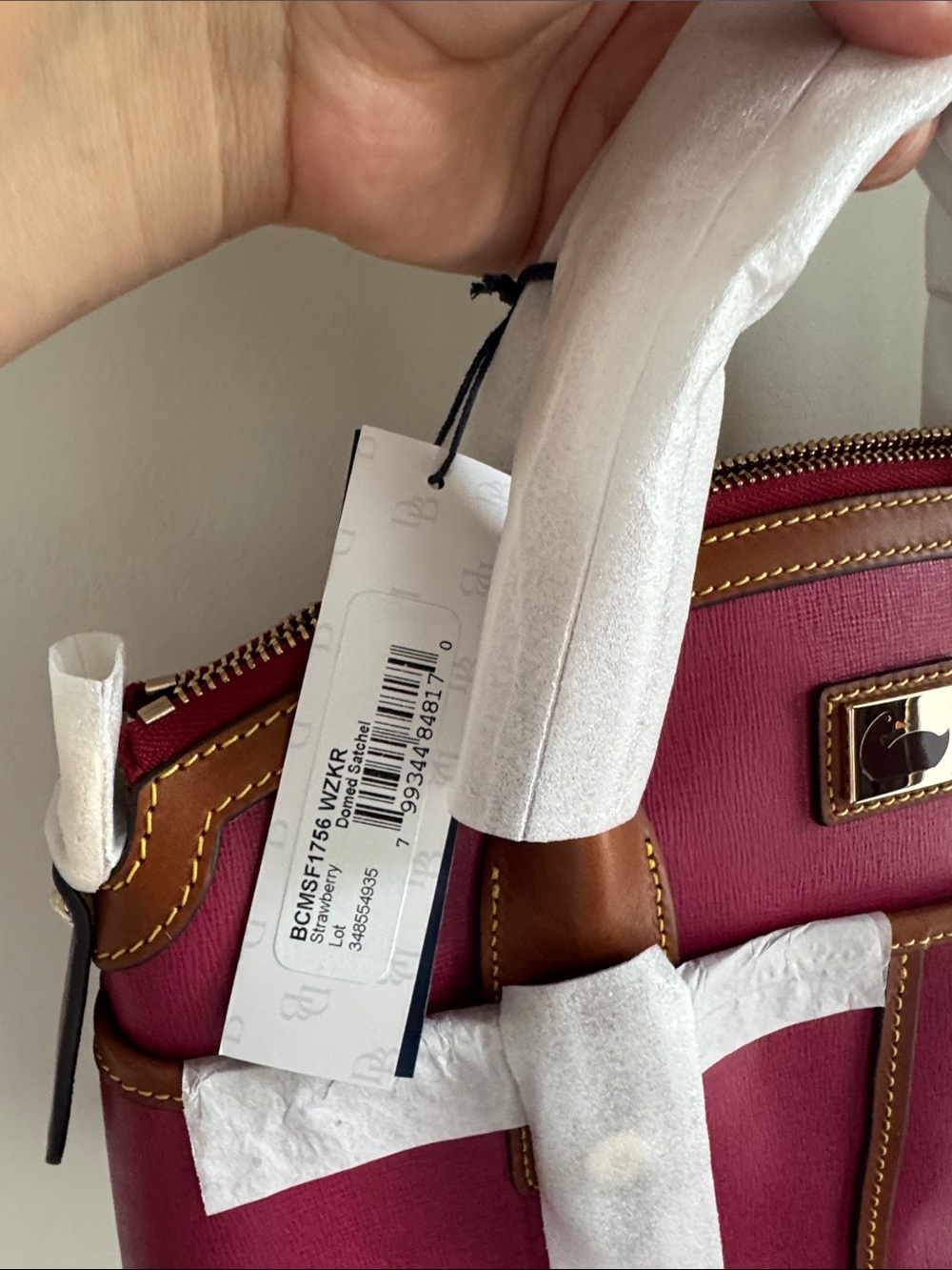 Dooney & Bourke Fuchsia Satchel with Brown Leather Trim - Picture 2 of 3